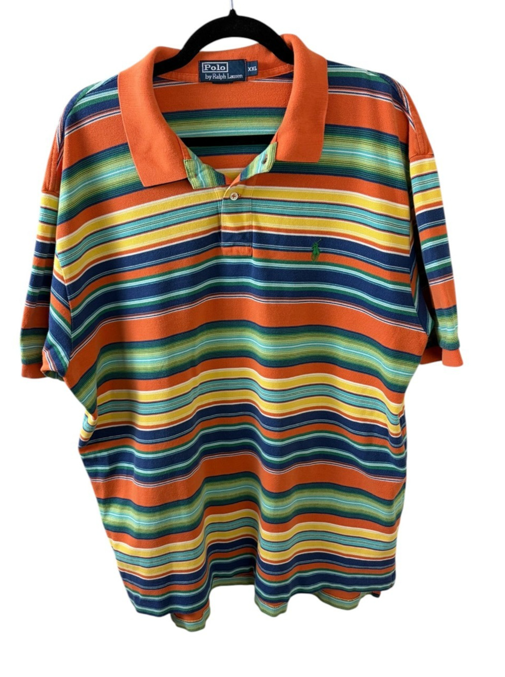 Vintage Polo Ralph Lauren Shirt Mens XXL Blue Orange Stripe Cotton Pony Preppy